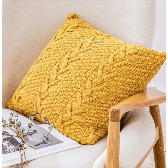 Sunflower Yellow Braided Cozy Knit Farmhouse Boho Pillow Cover for Dorm/Bed/Sofa - Picture 8 of 8